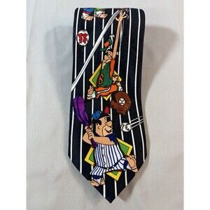 Fred Flintstone Baseball Bedrock Boulders Mens Neck Tie Black Hanna Barbera